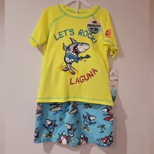 Laguna Sharks swimming Top & trunks set Size 4 NWT